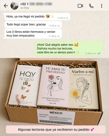 Mensaje de WhatsApp de Pedido recibido mostrando su libro recibido