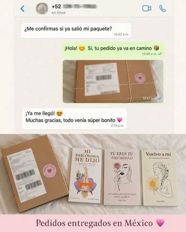 Mensaje de WhatsApp de Entrega confirmada mostrando su libro recibido